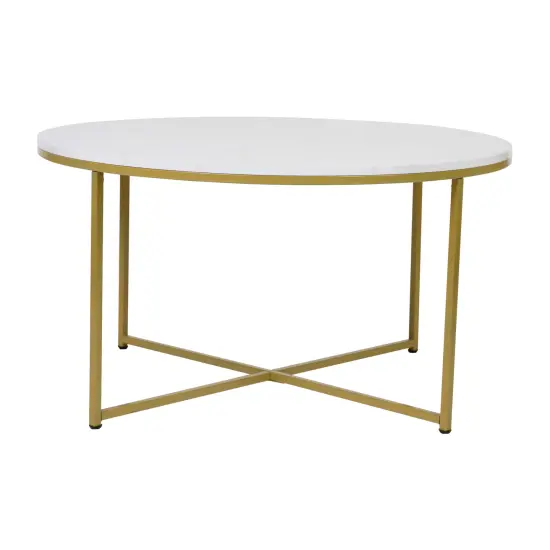 Merrick Lane Fairdale Coffee Table with Round Cross Brace Frame Clear/Brushed Gold {6}