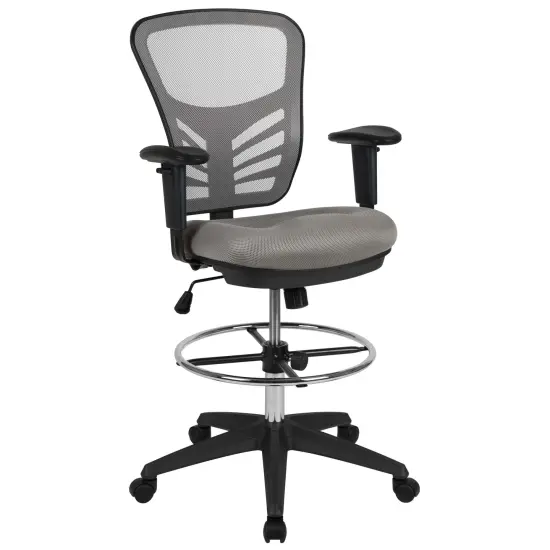 Emma and Oliver Mid-Back Mesh Adjustable Ergonomic Drafting Chair, Task Chair LightGrayMesh/Black {1}