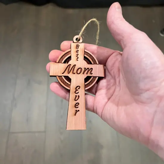 Best Mom Ever Celtic Cross - Cedar Ornament {4}