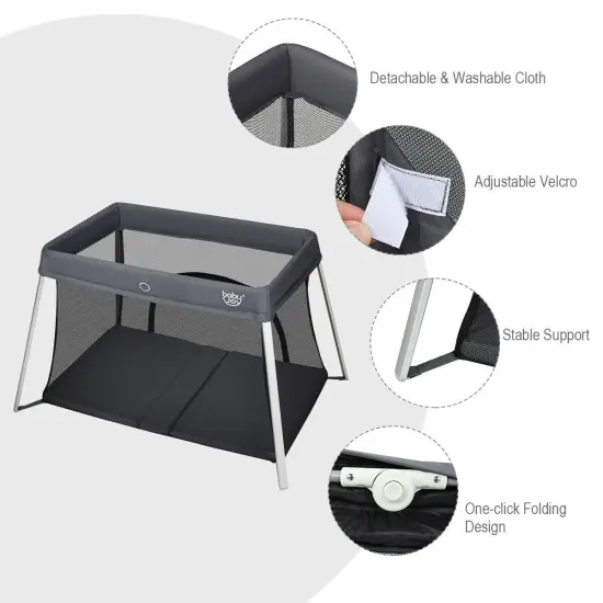 Lightweight Foldable Baby Playpen with Carry Bag Dark Grey {5}