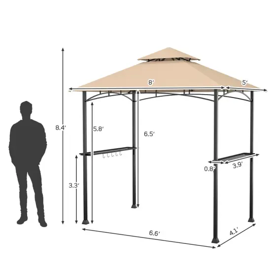 8 x 5 Feet Outdoor Barbecue Grill Gazebo Canopy Tent BBQ Shelter Beige {4}