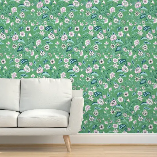 Peel & Stick Wallpaper 2FT Wide Boho Floral Modern Chintz Garden Vine Cottagecore Farmhouse Green Custom Removable Wallpaper by Spoonflower {5}