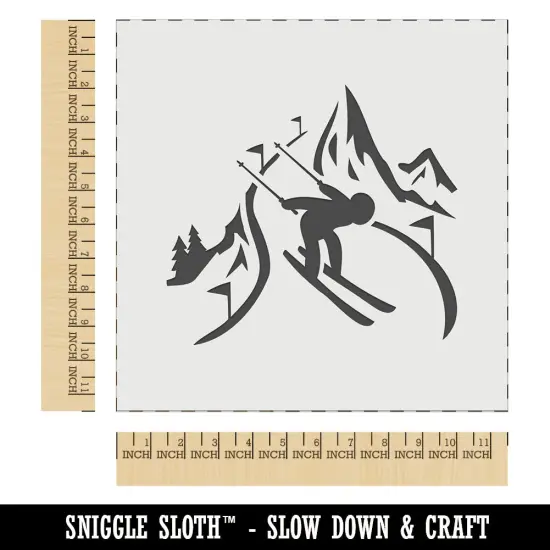 Skier Skiing Down Mountain Slopes Wall Cookie DIY Craft Reusable Stencil {1}