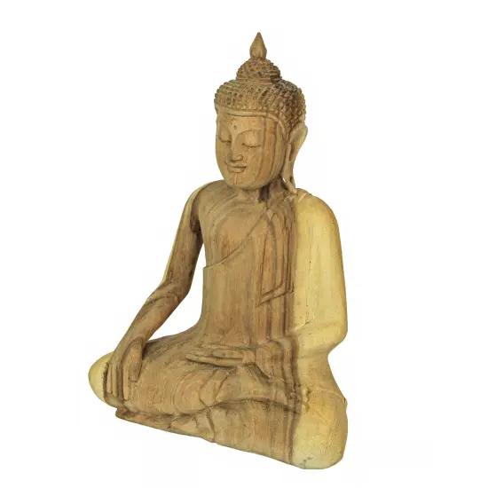 13 Inch Wooden Hand Carved Sitting Buddha Sculpture Zen Home Decor Meditation {1}