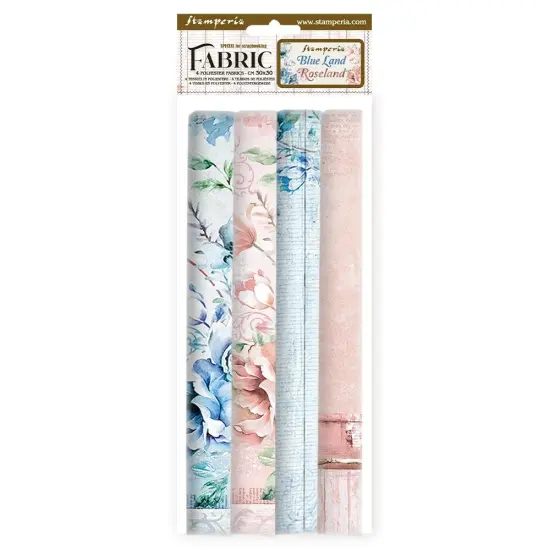 Stamperia Polyester Fabric 12"X12" 4/Pkg-Blue and Roseland {1}