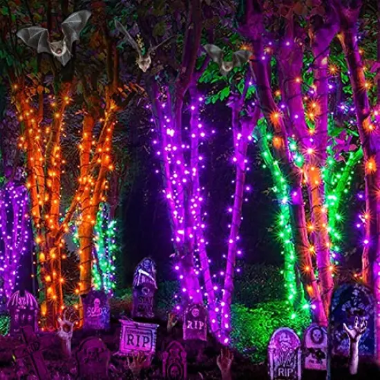 Joomer Orange Purple Halloween Lights 100FT 300 LED Connectable Halloween String Lights with 8 Modes Timer Waterproof Plug-in Orange Purple String Lights for Indoor Outdoor Halloween Decorations {4}