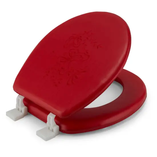 Embroidered Padded Soft Round Toilet Seat With Easy Clean & Change Hinge Light Blue {3}