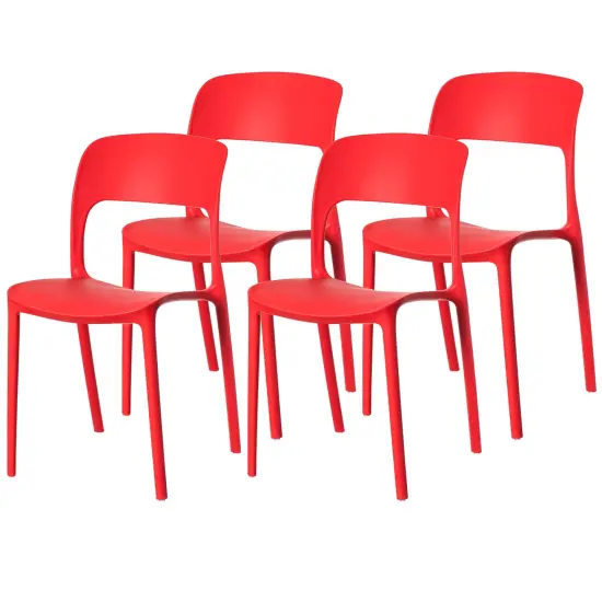 Modern Plastic Outdoor Dining Chair with Open Curved Back Set of 4 Red {1}