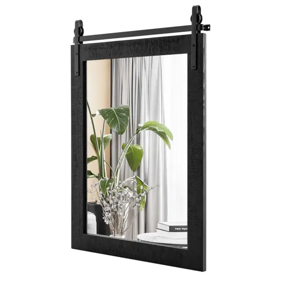 Costway 30''x22'' Wall Mount Mirror Decor Vanity Mirror Wood Frame Barn Door Style Black/Walnut {7}