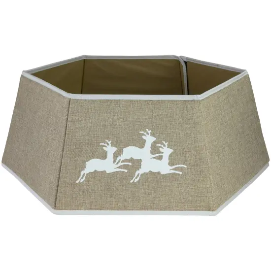 Northlight 26" Beige Burlap with Reindeer Hexagonal Christmas Tree Collar {1}