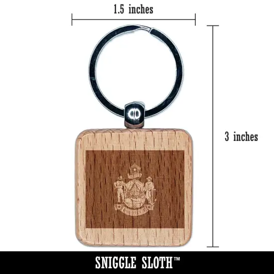 Maine State Flag Engraved Wood Square Keychain Tag Charm {2}