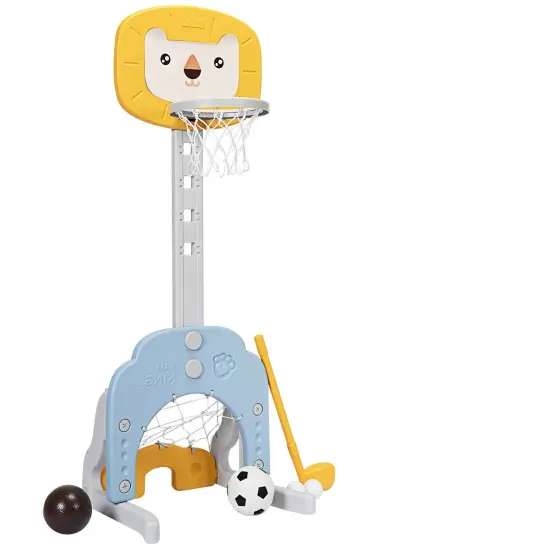 3-in-1 Triangular Kids Basketball Hoop Sports Set with 5 Adjustable Height Levels Yellow {1}