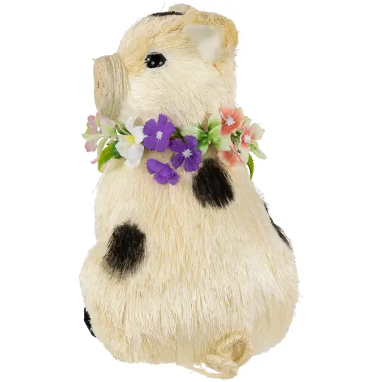 Northlight Spotted Sitting Piglet Rustic Spring Figurine - 9" - Off White and Black Ivory {6}