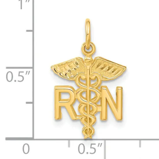14K Gold RN Caduceus Charm Nurse Pendant FindingKing {4}