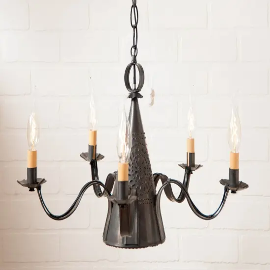 Irvins Country Tinware 5-Arm Small Sturbridge Chandelier in Kettle Black {3}