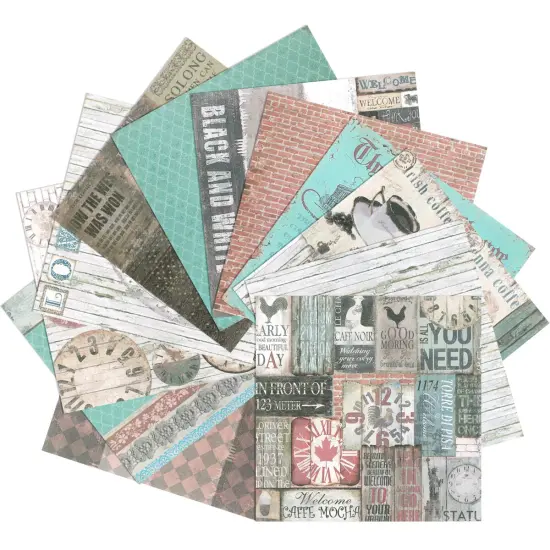 Wrapables 6x6 Decorative Single-Sided Scrapbook Paper for Arts & Crafts Projects, Scrapbooking, Card-Making Coffee & Clocks {4}
