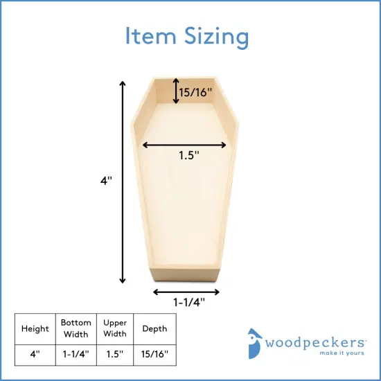 Deep Natural Wood Coffin Tray, Multiple Sizes, Halloween Wall Decor/Party | Woodpeckers {6}