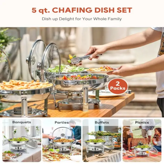"WILPREP 5qt Chafing Dish Buffet Set of 2 Stainless Steel Food Warmers for Party " {4}