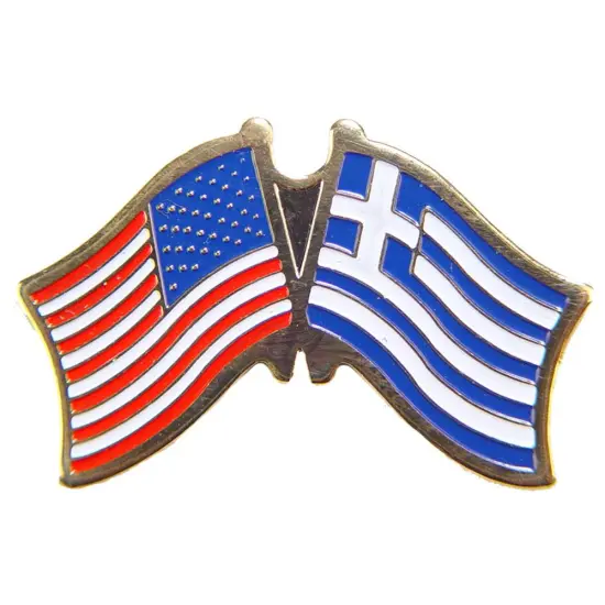 American & Greece Flags Pin 1" {1}