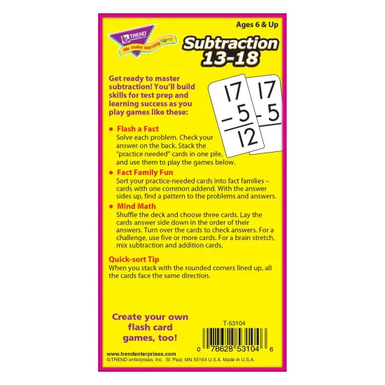 Subtraction 13-18 Skill Drill Flash Cards, 3 Packs {6}
