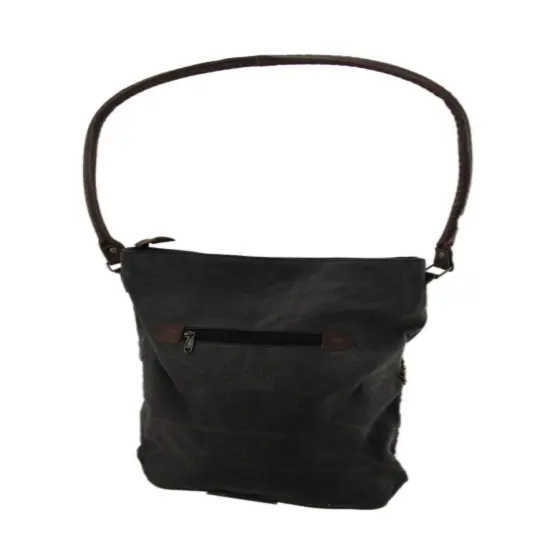 Red and Grey Quilted Canvas Shoulder Bag w/Leather Handle {3}