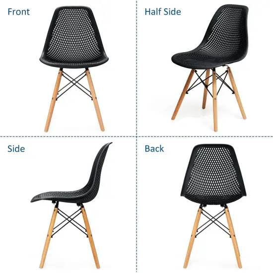 4 Pieces Modern Plastic Hollow Chair Set with Wood Leg Black {5}