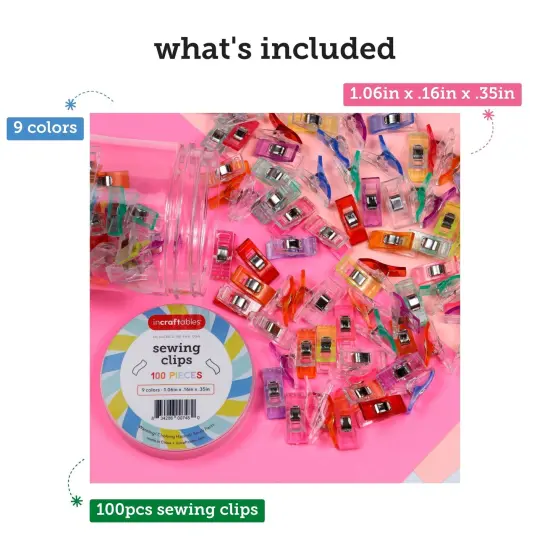 Incraftables Sewing Clips Pack of 100. Best Fabric Clips for Sewing and Quilting. Sewing Clips for Fabric & Binding (9 Colors). Quilt Clips for Quilting Supplies & Sewing Accessories for Adults & Kids {3}