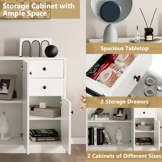 Modern Buffet Sideboard with 2 Pull-out Drawers and Adjustable Shelf for Kitchen-White {5}