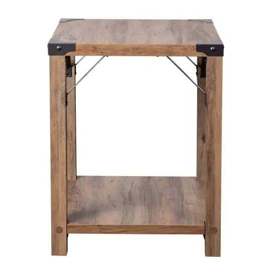 Merrick Lane Green River Modern Farmhouse Engineered Wood End Table and Powder Coated Steel Accents Rustic Oak {4}