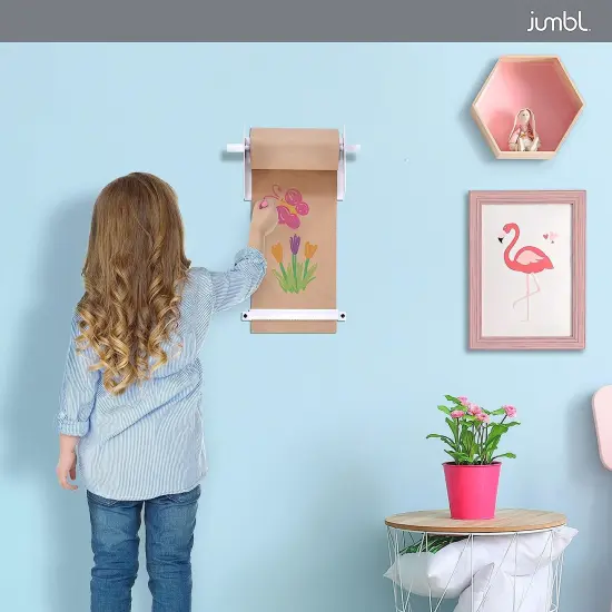 Jumbl Wall Mounted Kraft Paper Dispenser, Hanging Craft Paper Roll Holder with Paper Cutter (White) {3}