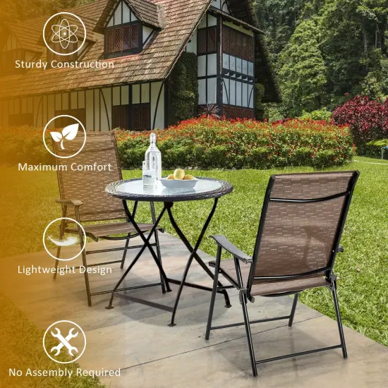 2 Pieces Outdoor Patio Folding Chair with Armrest for Camping Garden {6}