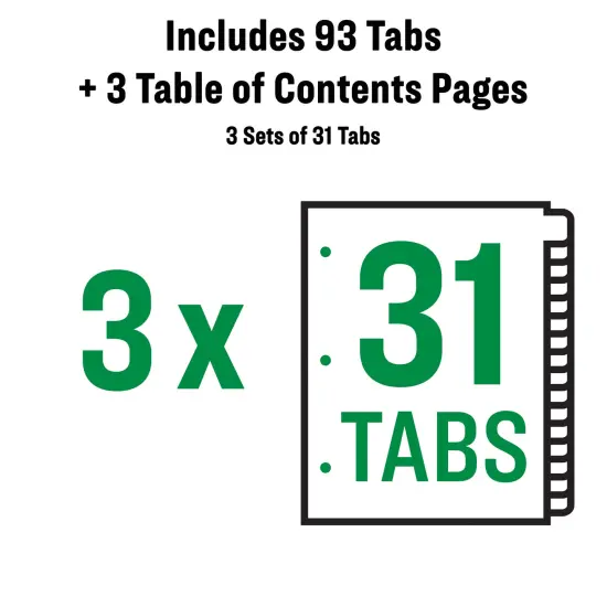 Office Essentials 1-31 Tab Table 'n Tabs Dividers for 3 Ring Binders, Printable Table of Contents, Multicolor Tabs, 3 Sets (21892) {2}
