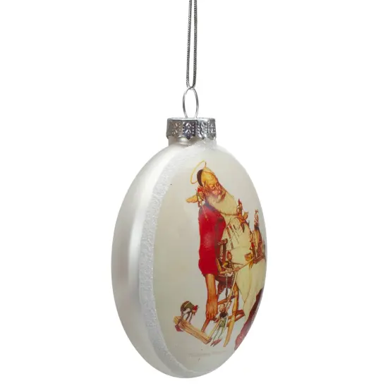 Northlight Norman Rockwell 'Santa and His Helpers' Glass Disc Christmas Ornament - 3" White {5}