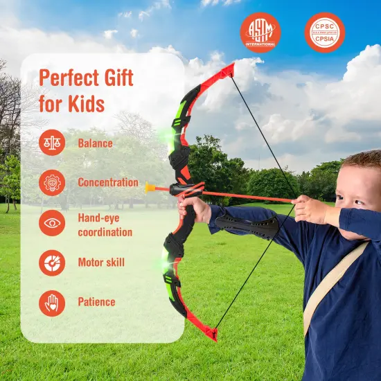 Youth Archery Bow Set With Led Light Up Bow And 20 Suction Cup Arrows For Kids {6}