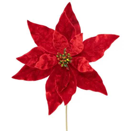 Northlight 18" Glittered Red Velvet Christmas Poinsettia Stem Spray {4}