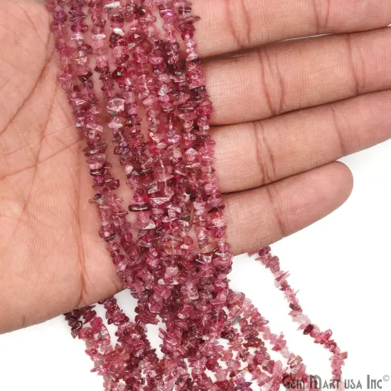 Pink Tourmaline Chip Beads, 34 Inch, Natural Chip Strands, Drilled Strung Nugget Beads, 3-7mm, Polished, GemMartUSA (CHTO-70001) {3}