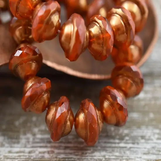 Bronze Washed Pumpkin Orange Saturn Beads {6}