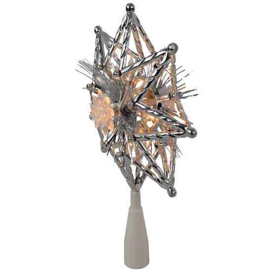 Northlight 8" Lighted Silver Tinsel Star Christmas Tree Topper - Clear Lights, White Wire {6}
