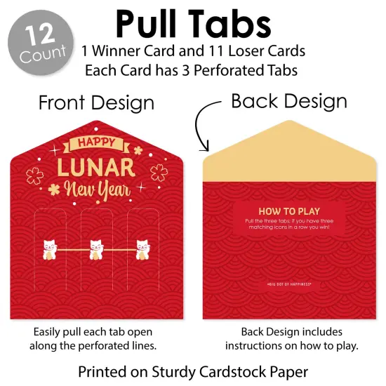 Big Dot of Happiness Lunar New Year - Game Pickle Cards - Pull Tabs 3-in-a-Row - Set of 12 {7}