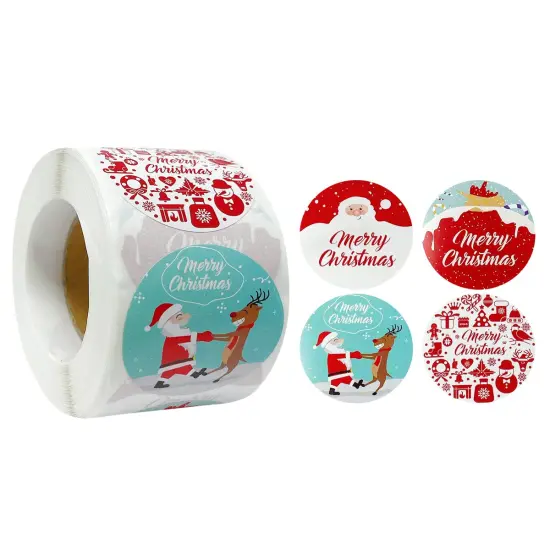 Wrapables Christmas Stickers Label Roll, Holiday Stickers for Sealing Cards, Envelopes, Gift Boxes, Festive Party Favors (500 pcs) Red & White {1}