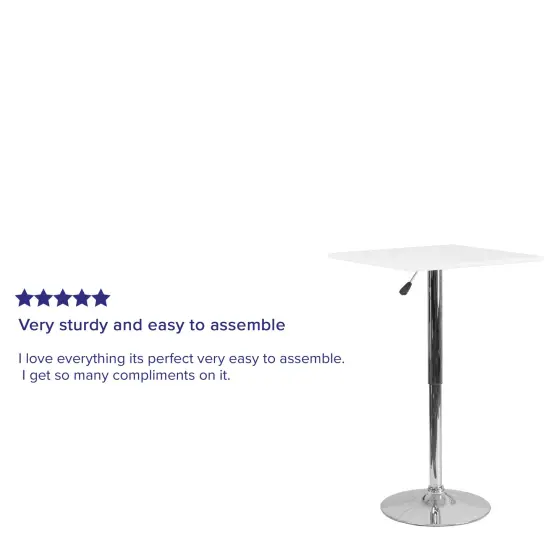 Emma and Oliver 23.75'' Square Adjustable Height Wood Swivel Top Table (Adjustable Range 33'' - 40.5'') White {3}