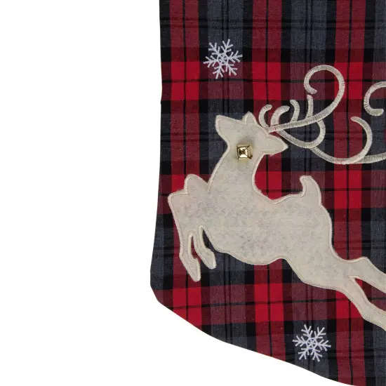 Northlight Plaid Merry Christmas Reindeer Stocking - 19" - Red and Green {4}