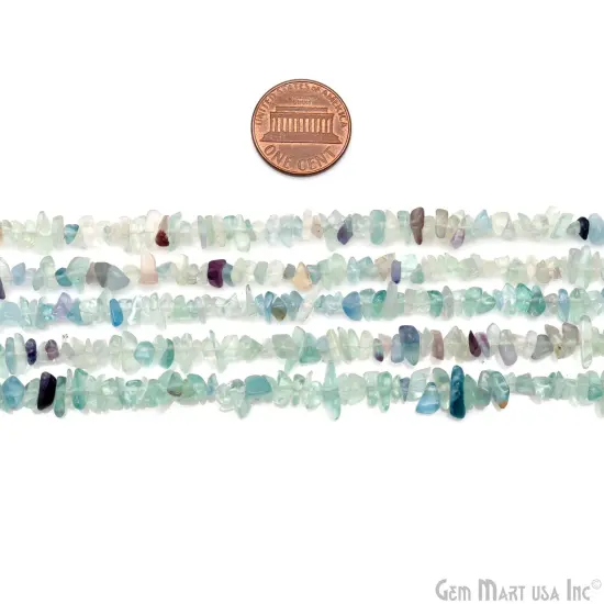 Fluorite Chip Beads, 34 Inch, Natural Chip Strands, Drilled Strung Nugget Beads, 3-7mm, Polished, GemMartUSA (CHFL-70001) {5}