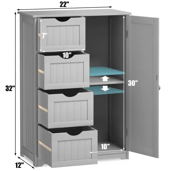 Modern MDF Storage Cabinet with 4 Drawers and Adjustable Shelf Ideal for Bathroom or Bedroom Grey {4}