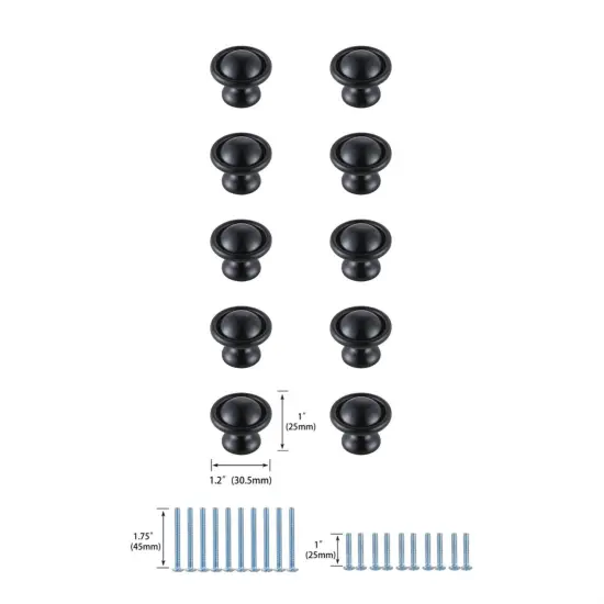 Kadea 1.2" Diameter Matte Black Mushroom Knob Multipack (Set of 10) {6}