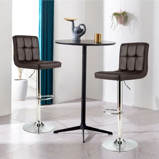 Set of 2 Square Swivel Adjustable PU Leather Bar Stools with Back and Footrest Brown {4}