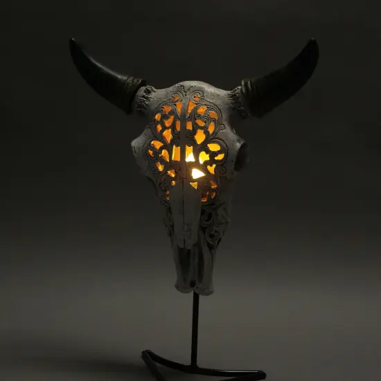 Western Steer Skull Wall Or Table Accent Lamp w/ Removable Metal Stand LED Bulb {3}