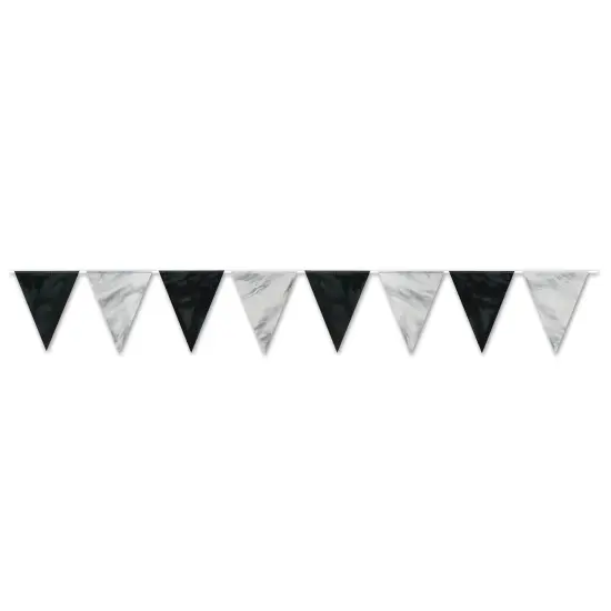 Black & Silver Pennant Banner (Pack of 12) {1}