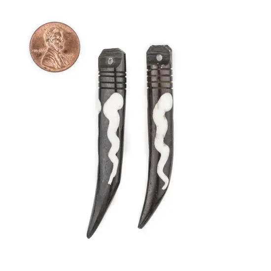 The Bead Chest Batik Bone Tooth Pendant - Wave Design (Set of 2) {2}