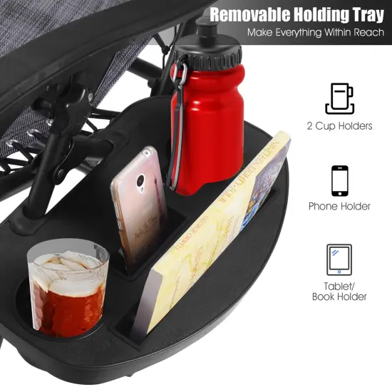 2 Pieces Folding Recliner Zero Gravity Lounge Chair Grey {5}